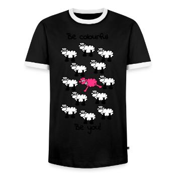 be different - be colorful - Men's Ringer Shirt - black/white - Front - AI Model Female 172 light (172cm) & AI Model Male 178 light (178cm)