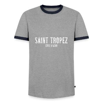 Saint Tropez Côte d’Azur - T-shirt contrasté Homme - gris/marine  - Devant - AI Model Female 172 light (172cm) & AI Model Male 178 light (178cm)