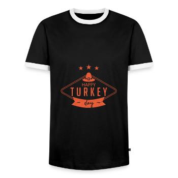 Happy Turkey Day | Thanksgiving - Men's Ringer Shirt - black/white - Front - AI Model Female 172 light (172cm) & AI Model Male 178 light (178cm)