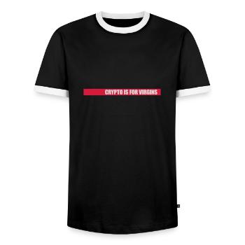 crypto is for virgins - Männer Kontrast-T-Shirt - Schwarz/Weiß - Vorne - AI Model Female 172 light (172cm) & AI Model Male 178 light (178cm)