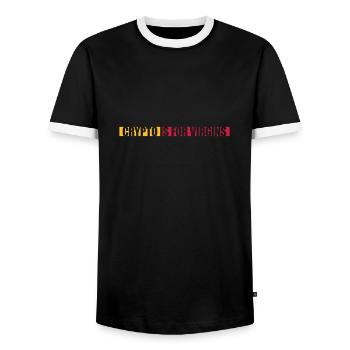 crypto is for virgins - Männer Kontrast-T-Shirt - Schwarz/Weiß - Vorne - AI Model Female 172 light (172cm) & AI Model Male 178 light (178cm)