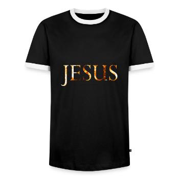 Jesus Feuerball - Männer Kontrast-T-Shirt - Schwarz/Weiß - Vorne - AI Model Female 172 light (172cm) & AI Model Male 178 light (178cm)