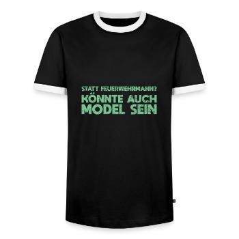 Statt Feuerwehrmann? Könnte Auch Model Sein - Männer Kontrast-T-Shirt - Schwarz/Weiß - Vorne - AI Model Female 172 light (172cm) & AI Model Male 178 light (178cm)