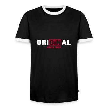 1978 Birthday anniversary Original Gin - Men's Ringer Shirt - black/white - Front - AI Model Female 172 light (172cm) & AI Model Male 178 light (178cm)