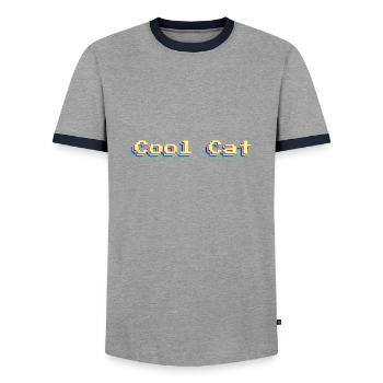 Cool Cat 90er Design Bunt 3D Pixel Art - Männer Kontrast-T-Shirt - Grau/Navy  - Vorne - AI Model Female 172 light (172cm) & AI Model Male 178 light (178cm)