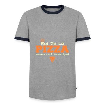 Roi de la pizza | cadeau drôle pizzaiolo - T-shirt contrasté Homme - gris/marine  - Devant - AI Model Female 172 light (172cm) & AI Model Male 178 light (178cm)