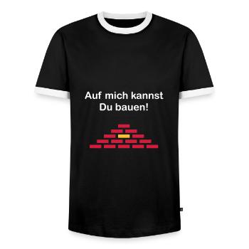 ★ Designfarben änderbar ★ Auf mich kannst Du bauen - Männer Kontrast-T-Shirt - Schwarz/Weiß - Vorne - AI Model Female 172 light (172cm) & AI Model Male 178 light (178cm)