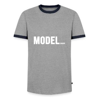Model Railway Railway Locomotive - Men's Ringer Shirt - grey/navy  - Front - AI Model Female 172 light (172cm) & AI Model Male 178 light (178cm)