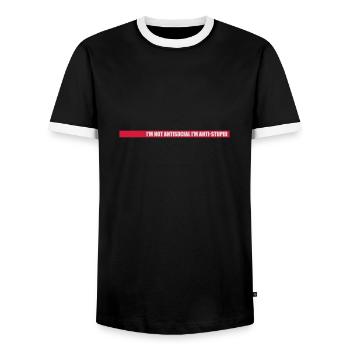 not antisocial anti stupid - Men's Ringer Shirt - black/white - Front - AI Model Female 172 light (172cm) & AI Model Male 178 light (178cm)