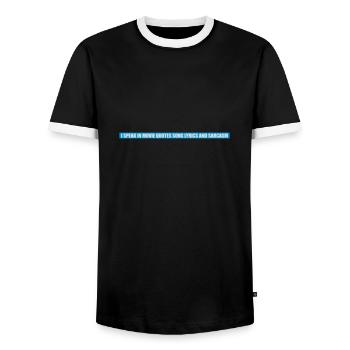 speak lyrics and sarcasm - Men's Ringer Shirt - black/white - Front - AI Model Female 172 light (172cm) & AI Model Male 178 light (178cm)