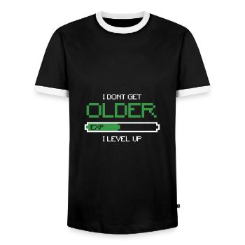 I don't get older i Level Up saying Exp - Men's Ringer Shirt - black/white - Front - AI Model Female 172 light (172cm) & AI Model Male 178 light (178cm)