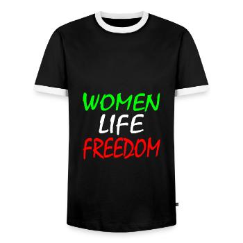 Women life freedom - T-shirt contrasté Homme - noir/blanc - Devant - AI Model Female 172 light (172cm) & AI Model Male 178 light (178cm)