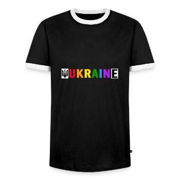 UKRAINE support Kiev UKRAINE LGBT community - Men's Ringer Shirt - black/white - Front - AI Model Female 172 light (172cm) & AI Model Male 178 light (178cm)