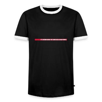 being old people age - Men's Ringer Shirt - black/white - Front - AI Model Female 172 light (172cm) & AI Model Male 178 light (178cm)