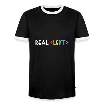 LGBT Real LGBT+ Human Pride - Men's Ringer Shirt - black/white - Front - AI Model Female 172 light (172cm) & AI Model Male 178 light (178cm)