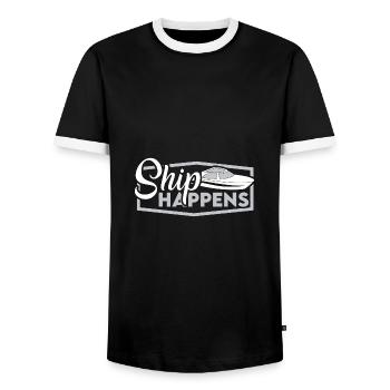 happens Boot Ship Segeln Spruch - Männer Kontrast-T-Shirt - Schwarz/Weiß - Vorne - AI Model Female 172 light (172cm) & AI Model Male 178 light (178cm)