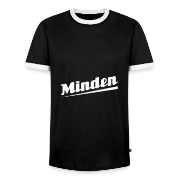 Minden - Textdesign mit Stadtnamen - Männer Kontrast-T-Shirt - Schwarz/Weiß - Vorne - AI Model Female 172 light (172cm) & AI Model Male 178 light (178cm)