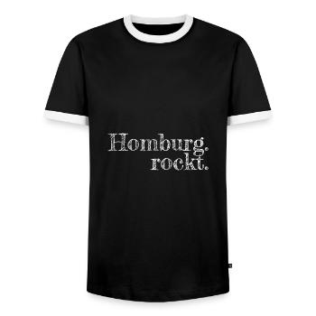 Homburg rockt - Textdesign mit Stadtnamen - Männer Kontrast-T-Shirt - Schwarz/Weiß - Vorne - AI Model Female 172 light (172cm) & AI Model Male 178 light (178cm)