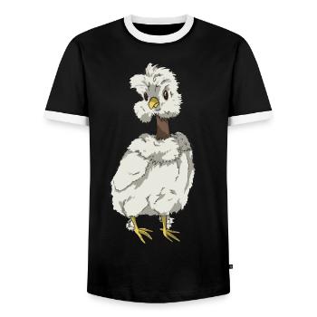 Chicken Chick Silk Chicken Naked-necked Chicken Breed - Men's Ringer Shirt - black/white - Front - AI Model Female 172 light (172cm) & AI Model Male 178 light (178cm)