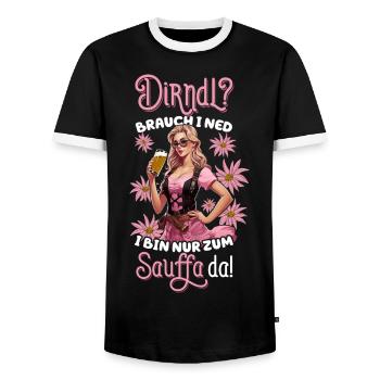 Dirndl brauch i ned i bin nur zum Sauffa da Tracht - Men's Ringer Shirt - black/white - Front - AI Model Female 172 light (172cm) & AI Model Male 178 light (178cm)