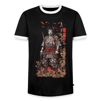 Vintage Samurai Retro Japan Flair - Men's Ringer Shirt - black/white - Front - AI Model Female 172 light (172cm) & AI Model Male 178 light (178cm)