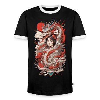 Dragon Anime Girl Style Ukiyo-e rétro - T-shirt contrasté Homme - noir/blanc - Devant - AI Model Female 172 light (172cm) & AI Model Male 178 light (178cm)