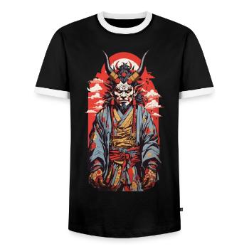 Japanese Oni Retro Japan Art Style - Men's Ringer Shirt - black/white - Front - AI Model Female 172 light (172cm) & AI Model Male 178 light (178cm)