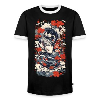 Japanischer Koi Kunststil Japan Wave Retro Stil - Männer Kontrast-T-Shirt - Schwarz/Weiß - Vorne - AI Model Female 172 light (172cm) & AI Model Male 178 light (178cm)