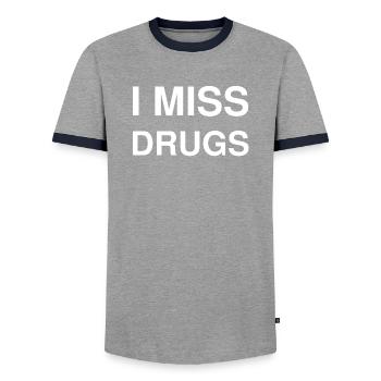 I miss drugs Drogen vermissen Lustig Spruch Meme - Männer Kontrast-T-Shirt - Grau/Navy  - Vorne - AI Model Female 172 light (172cm) & AI Model Male 178 light (178cm)
