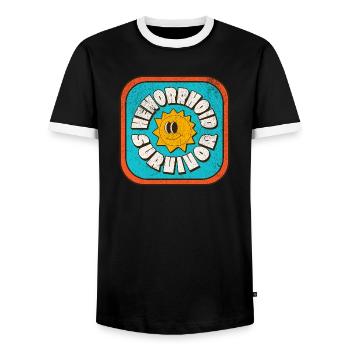 Hemorrhoid Survivor - Men's Ringer Shirt - black/white - Front - AI Model Female 172 light (172cm) & AI Model Male 178 light (178cm)