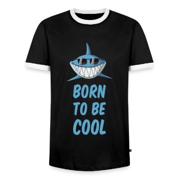 Born to be cool - shark with sunglasses - Men's Ringer Shirt - black/white - Front - AI Model Female 172 light (172cm) & AI Model Male 178 light (178cm)