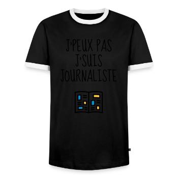 Journalist Journalism Journalismus Journaliste - Men's Ringer Shirt - black/white - Front - AI Model Female 172 light (172cm) & AI Model Male 178 light (178cm)