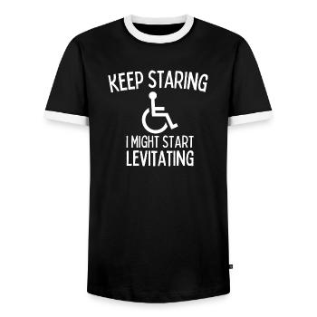 Keep Staring I Might Start Levitating Handicap - Men's Ringer Shirt - black/white - Front - AI Model Female 172 light (172cm) & AI Model Male 178 light (178cm)