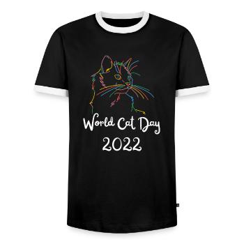 World Cat Day 2022 Colorful/White - Men's Ringer Shirt - black/white - Front - AI Model Female 172 light (172cm) & AI Model Male 178 light (178cm)