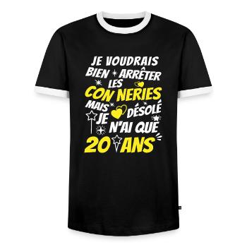conneries 20 ans / humour anniversaire 20 ans - T-shirt contrasté Homme - noir/blanc - Devant - AI Model Female 172 light (172cm) & AI Model Male 178 light (178cm)