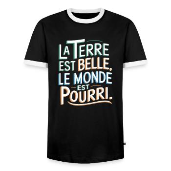 La Terre est belle, le monde est pourri - T-shirt contrasté Homme - noir/blanc - Devant - AI Model Female 172 light (172cm) & AI Model Male 178 light (178cm)