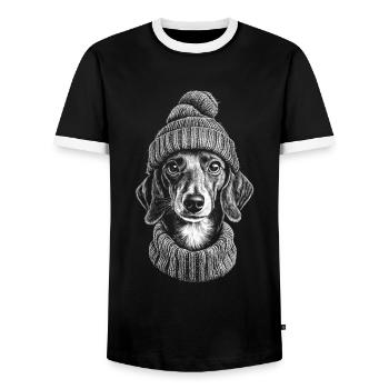 Dachshund bobble hat hat dachshund dog dog - Men's Ringer Shirt - black/white - Front - AI Model Female 172 light (172cm) & AI Model Male 178 light (178cm)
