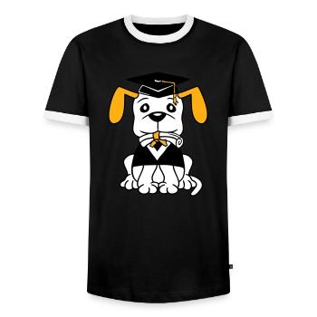 Dog School Graduation Certificate Gymnasium College Abi - Men's Ringer Shirt - black/white - Front - AI Model Female 172 light (172cm) & AI Model Male 178 light (178cm)