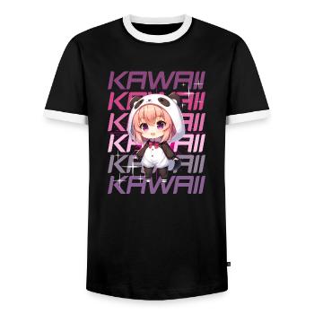 Kawaii Chibi Anime Fille en costume de panda - T-shirt contrasté Homme - noir/blanc - Devant - AI Model Female 172 light (172cm) & AI Model Male 178 light (178cm)