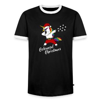 Christmas Unicorn colourful Christmas Gift - Men's Ringer Shirt - black/white - Front - AI Model Female 172 light (172cm) & AI Model Male 178 light (178cm)