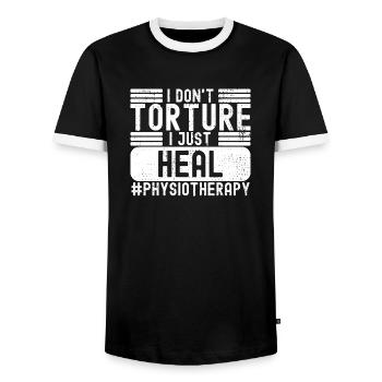 Physiotherapy Physical Therapist PT Massage Rehab - Men's Ringer Shirt - black/white - Front - AI Model Female 172 light (172cm) & AI Model Male 178 light (178cm)