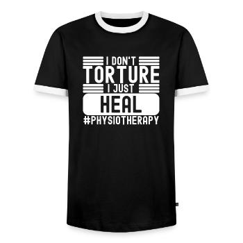 Physiotherapy Physical Therapist PT Massage Rehab - Men's Ringer Shirt - black/white - Front - AI Model Female 172 light (172cm) & AI Model Male 178 light (178cm)