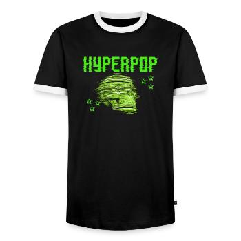 Retro 90s Hyperpop Aesthetic Music - Men's Ringer Shirt - black/white - Front - AI Model Female 172 light (172cm) & AI Model Male 178 light (178cm)