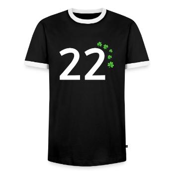 22 - Men's Ringer Shirt - black/white - Front - AI Model Female 172 light (172cm) & AI Model Male 178 light (178cm)