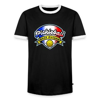 Pickleball - Best Friend - France - 2 - Men's Ringer Shirt - black/white - Front - AI Model Female 172 light (172cm) & AI Model Male 178 light (178cm)