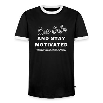 Keep Calm and stay motivated - Men's Ringer Shirt - black/white - Front - AI Model Female 172 light (172cm) & AI Model Male 178 light (178cm)