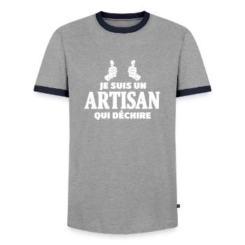 Artisan - T-shirt contrasté Homme - gris/marine  - Devant - AI Model Female 172 light (172cm) & AI Model Male 178 light (178cm)