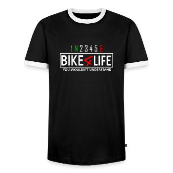 Bike for life - biker for life - hipster - Men's Ringer Shirt - black/white - Front - AI Model Female 172 light (172cm) & AI Model Male 178 light (178cm)
