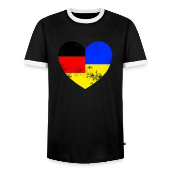 deutschland ukraine herz - Männer Kontrast-T-Shirt - Schwarz/Weiß - Vorne - AI Model Female 172 light (172cm) & AI Model Male 178 light (178cm)