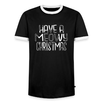 cat face tshirts cat collage tshirts bow tie - Men's Ringer Shirt - black/white - Front - AI Model Female 172 light (172cm) & AI Model Male 178 light (178cm)